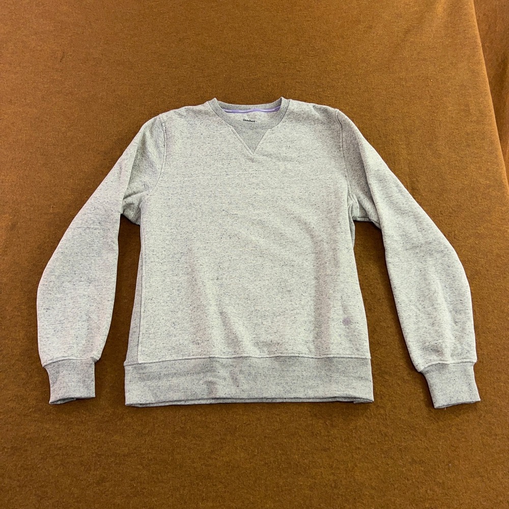 Jambys Unisex Small Gray Speckled Ribbed Side Panel Crewneck Sweatshirt New